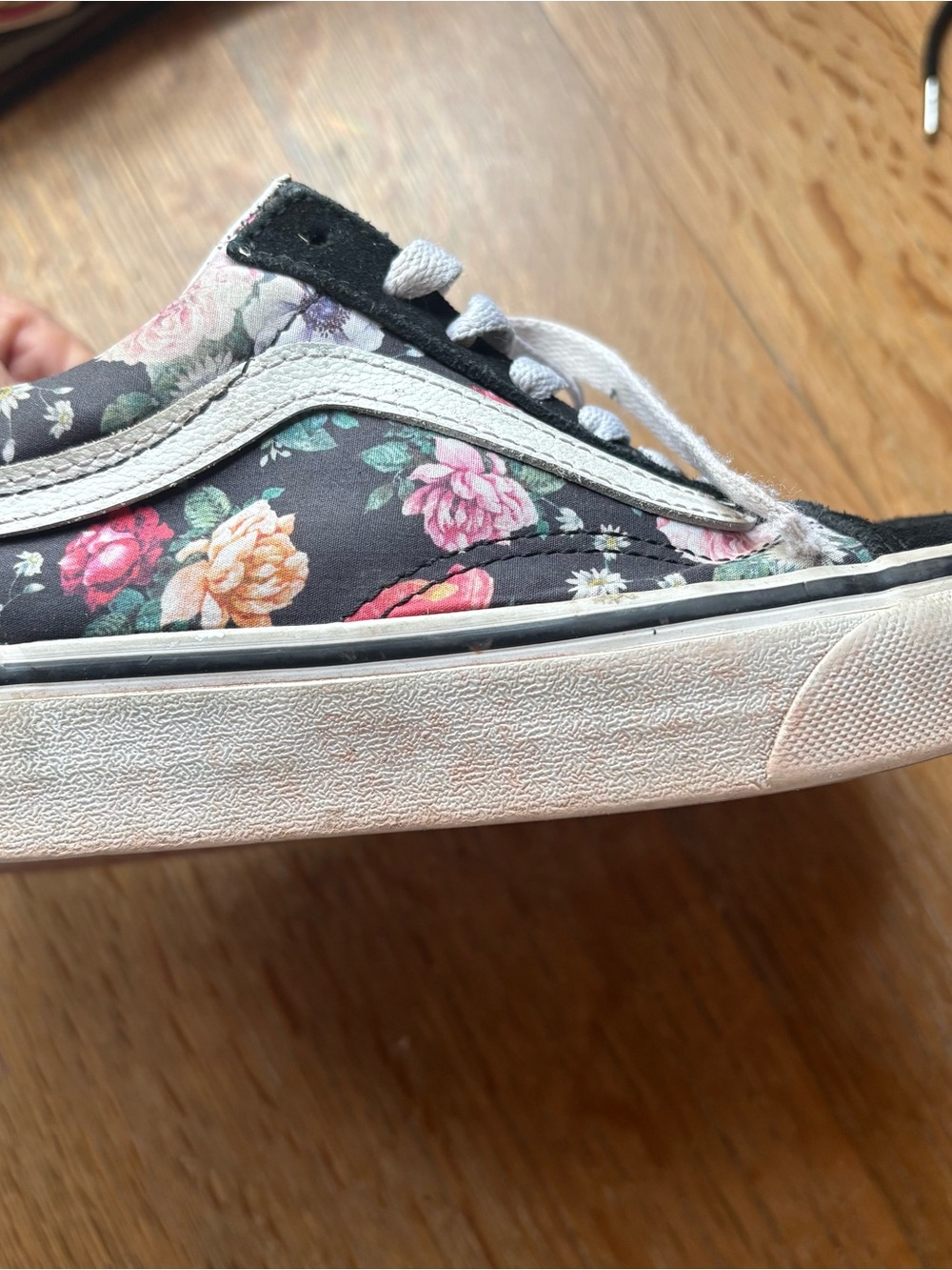 Vans Women’s Floral Canvas Low-Top Sneakers - Black with Pink & Green Flowers